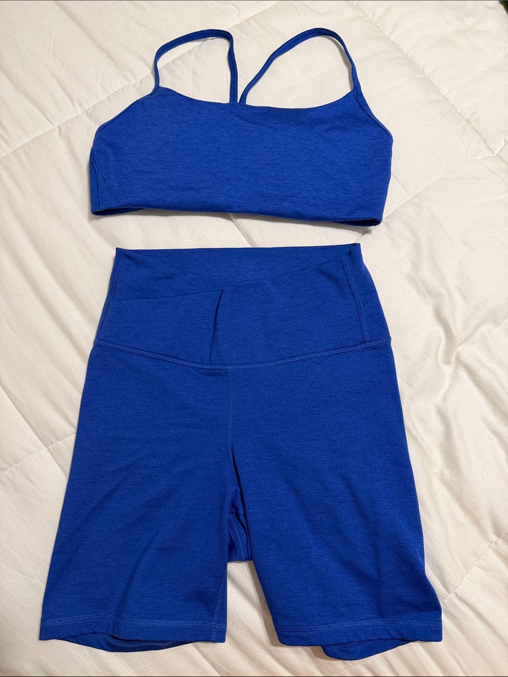 Women's old navy cloud comfy Royal Blue Active Bike Shorts & Crop Tank Set